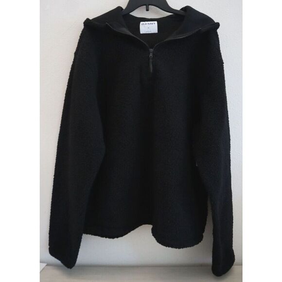 Old Navy 476529-00 Women's Sz M Black Sherpa Half Zip Tunic Hoodie - Picture 1 of 6